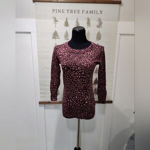 J.Crew 100% Merino Wool Leopard Print Sweater Pink Burgundy XS Animal Print